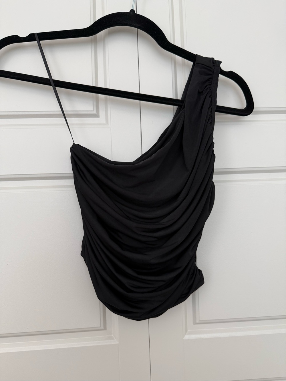 Express Asymmetric One-Shoulder Black Ruched Top